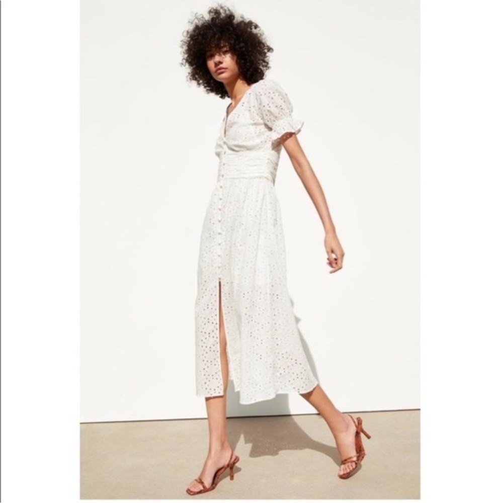 ✨NWT✨ Zara Eyelet Button Up Midi Dress in White